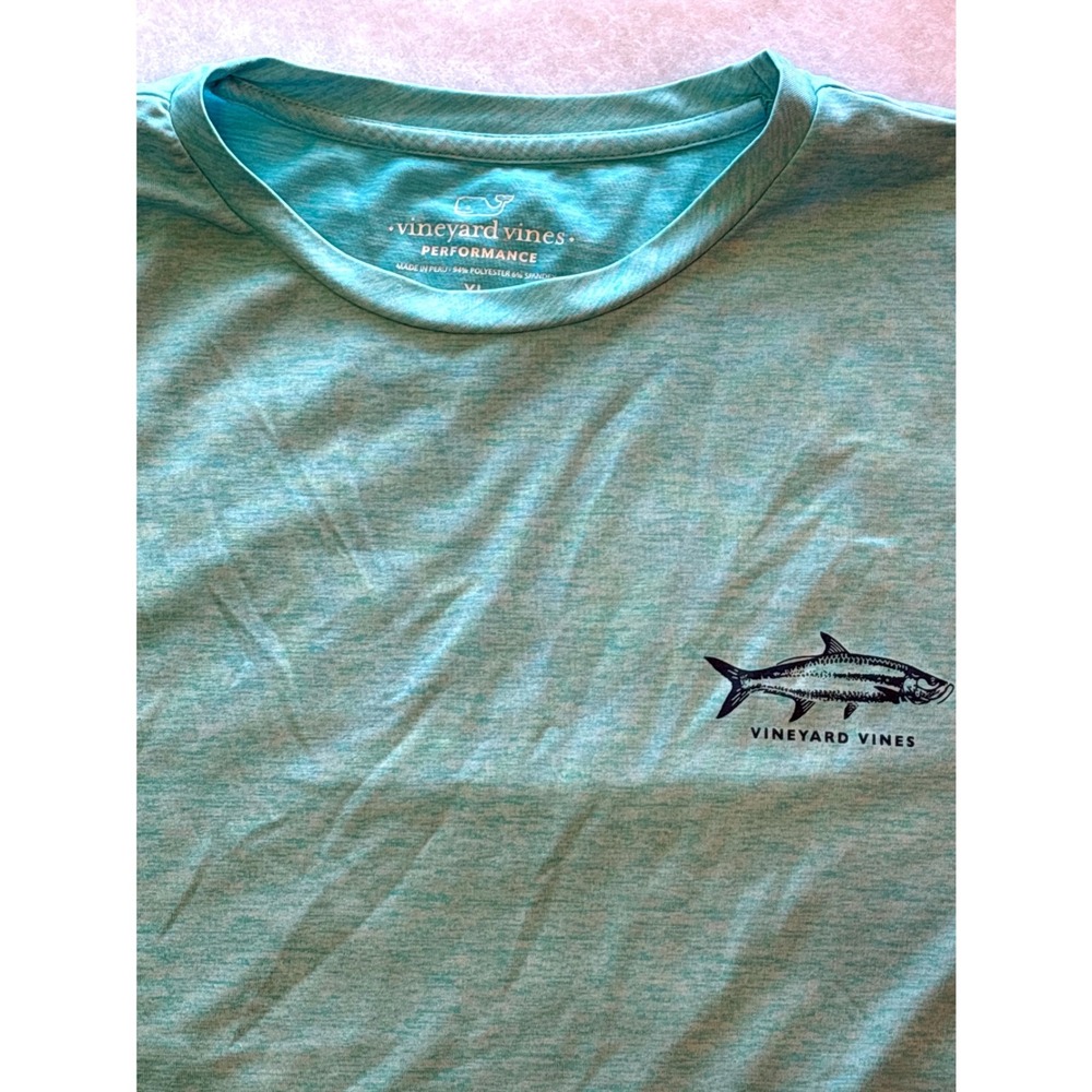 Vineyard Vines Performance Mens XL Tarpon Fish Graphic T-Shirt Turquoise Heather